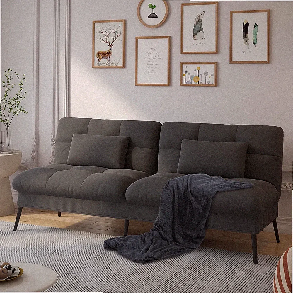 Convertible Sofa Bed with Adjustable Backrest - Black Loveseat Futon Set