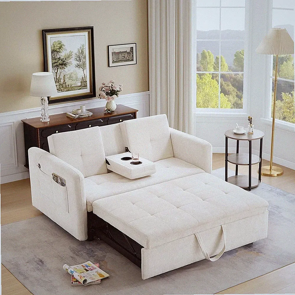 Convertible Sofa Bed With Cup Holder Pull Out Sleeper Sofa Bed USB Charger Port