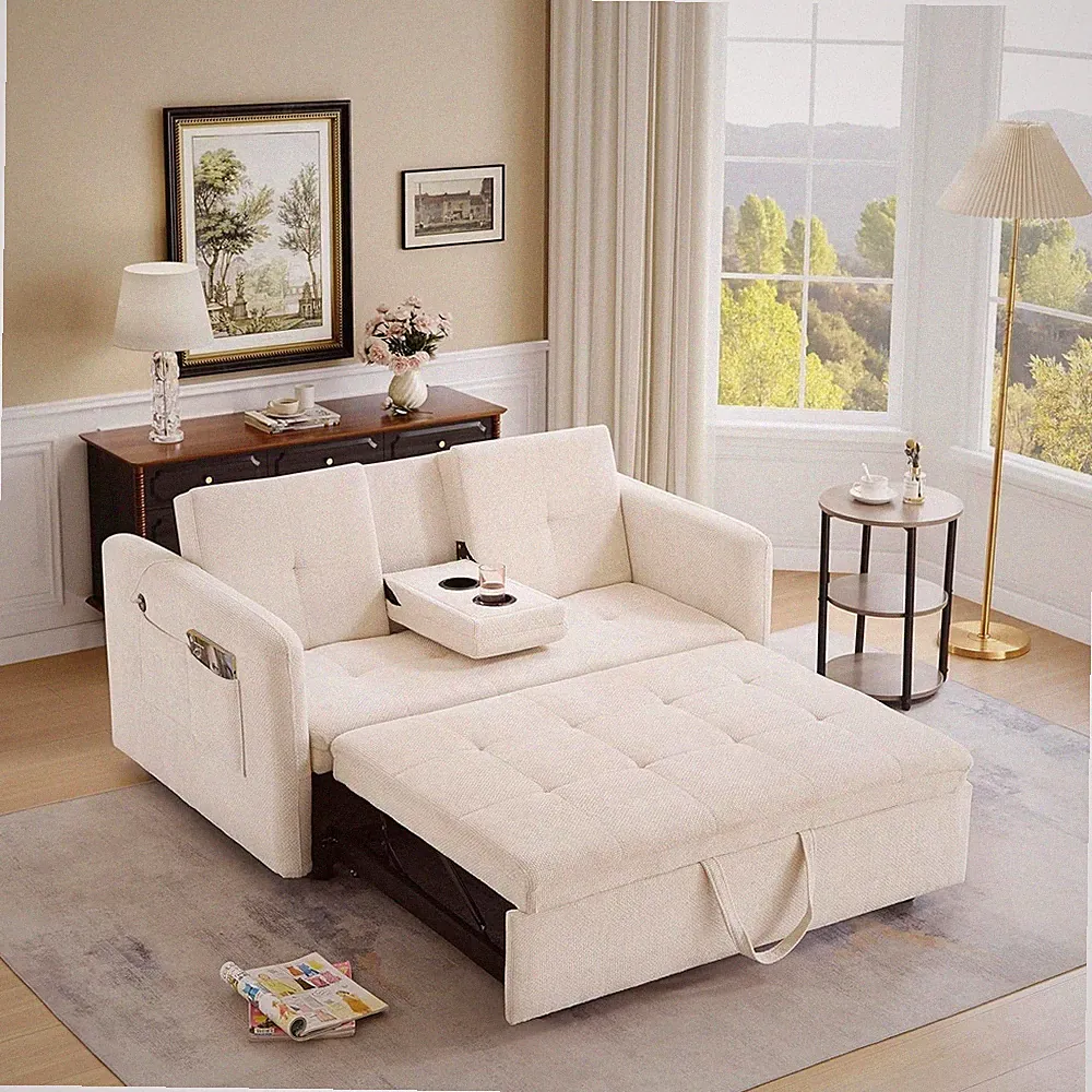 Convertible Sofa Bed With Cup Holder Pull Out Sleeper Sofa Bed USB Charger Port