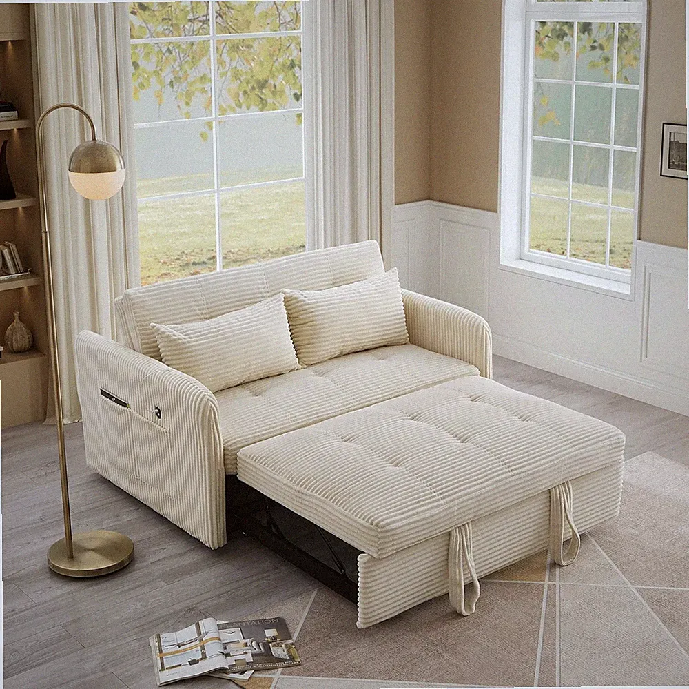 Convertible Sofa Bed with Cup Holder Pull Out Sleeper Sofa Bed USB Charger Ports
