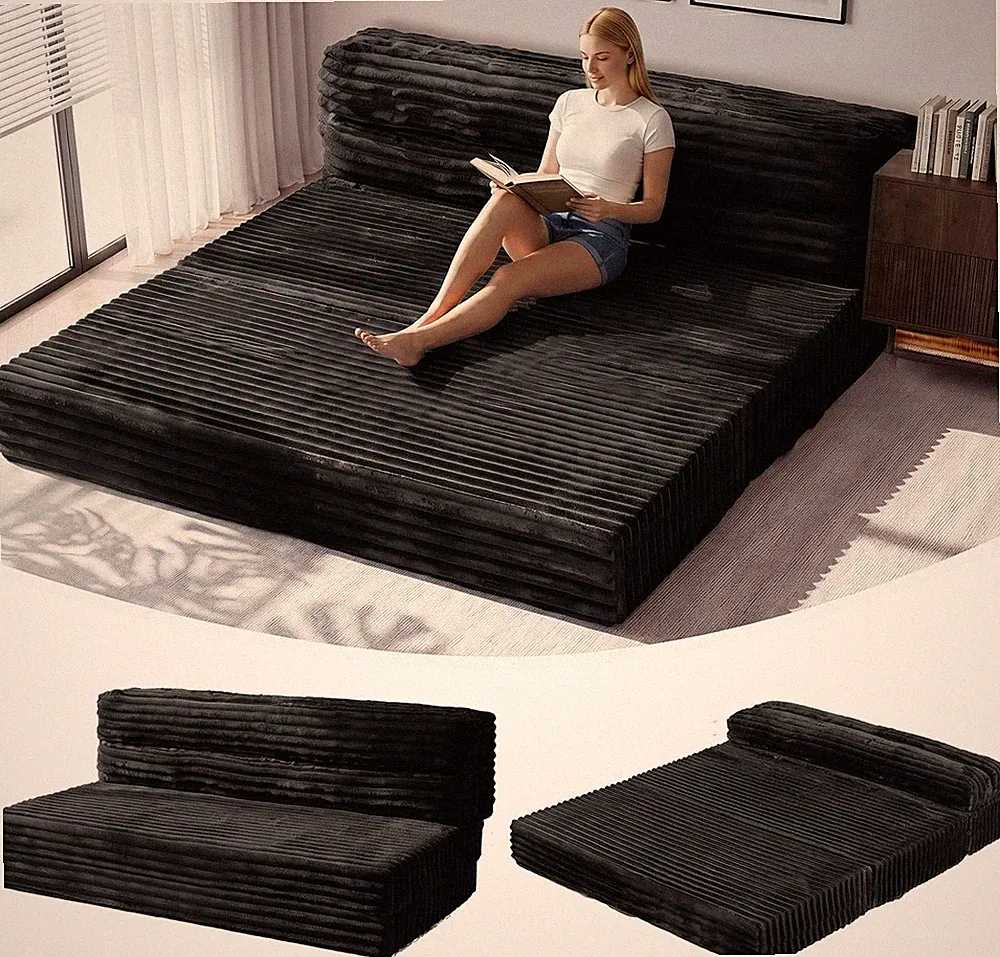 Convertible Tri-Fold Futon Sofa Bed with Washable Cover - Portable Floor Couch