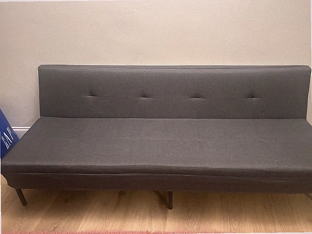 Convertible Tufted Futon Sofa Bed, Gray Fabric Solid, Living/Bedroom