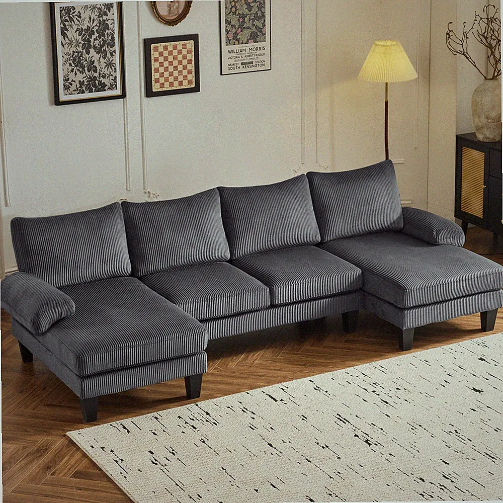 Convertible U-Shaped Sectional Sofa with 2 Movable Ottomans 4 Seat Couches