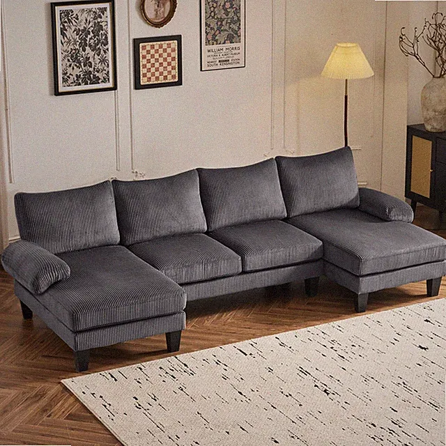 Convertible U-Shaped Sectional Sofa with 2 Movable Ottomans 4 Seat Couches