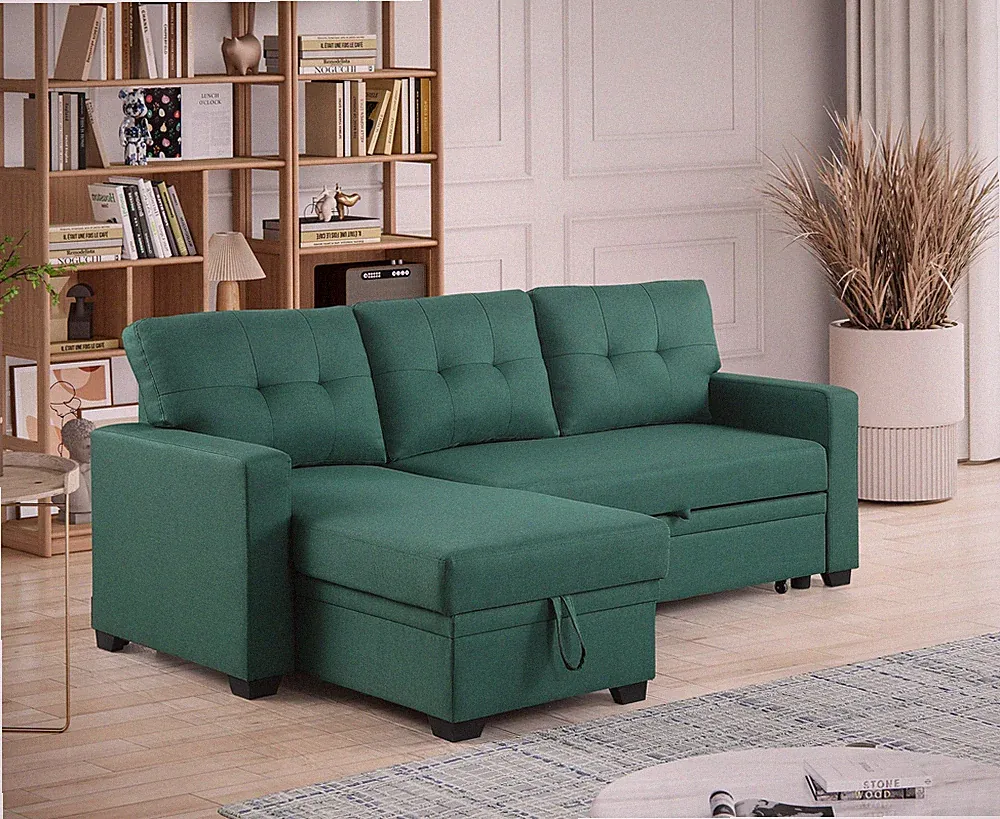 Convertible Upholstered Sectional Sofa with Pull-out Chaise