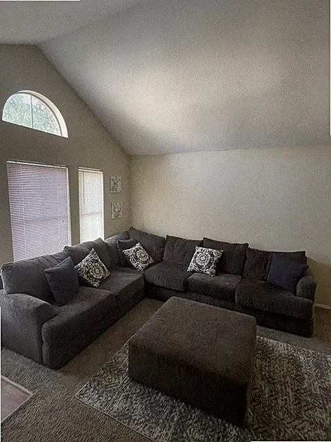 Cool Dark Grey Sectional w Ottoman & Pillows