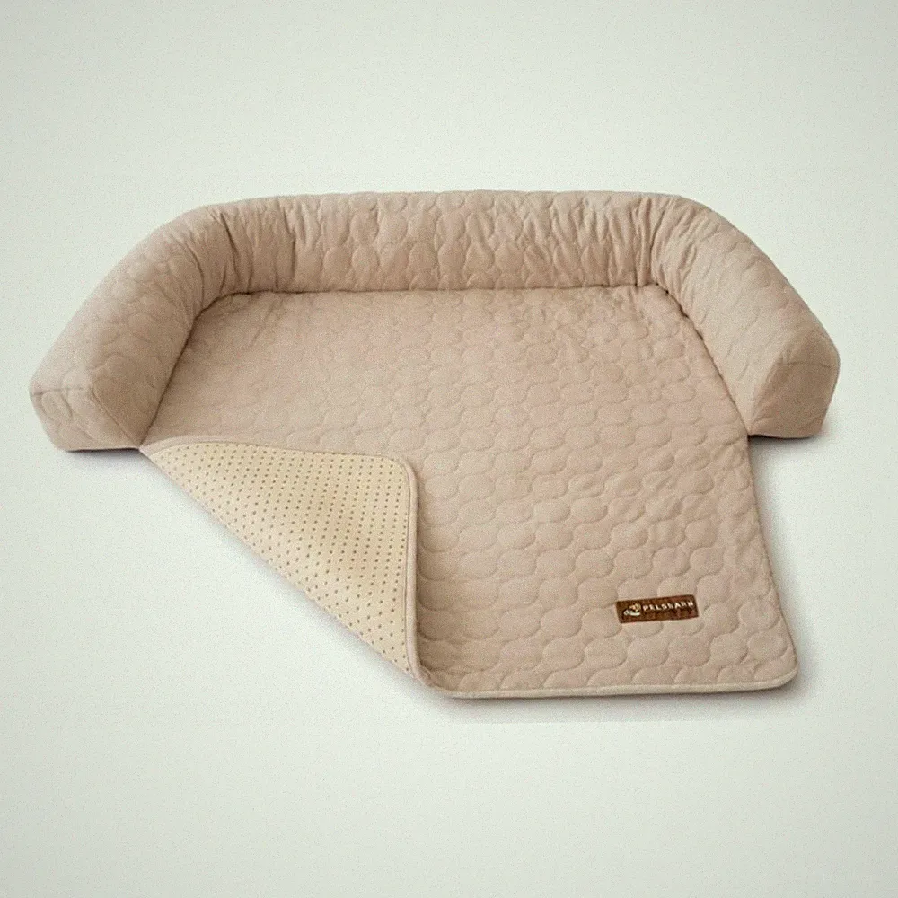 Cooling Dog Bed, Ice Silk Sofa Bed, Non-Slip, Light Beige, XL Extra Large