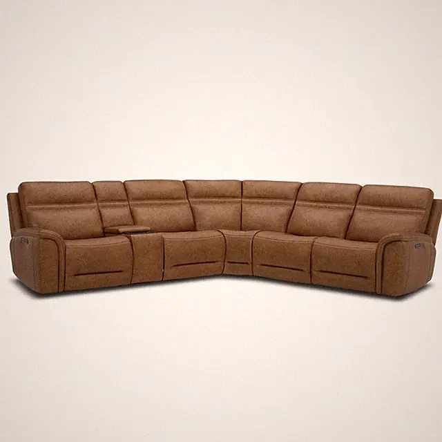 Cooper Power Reclining 6 Piece Sectional Sofa - Camel Brown Leather