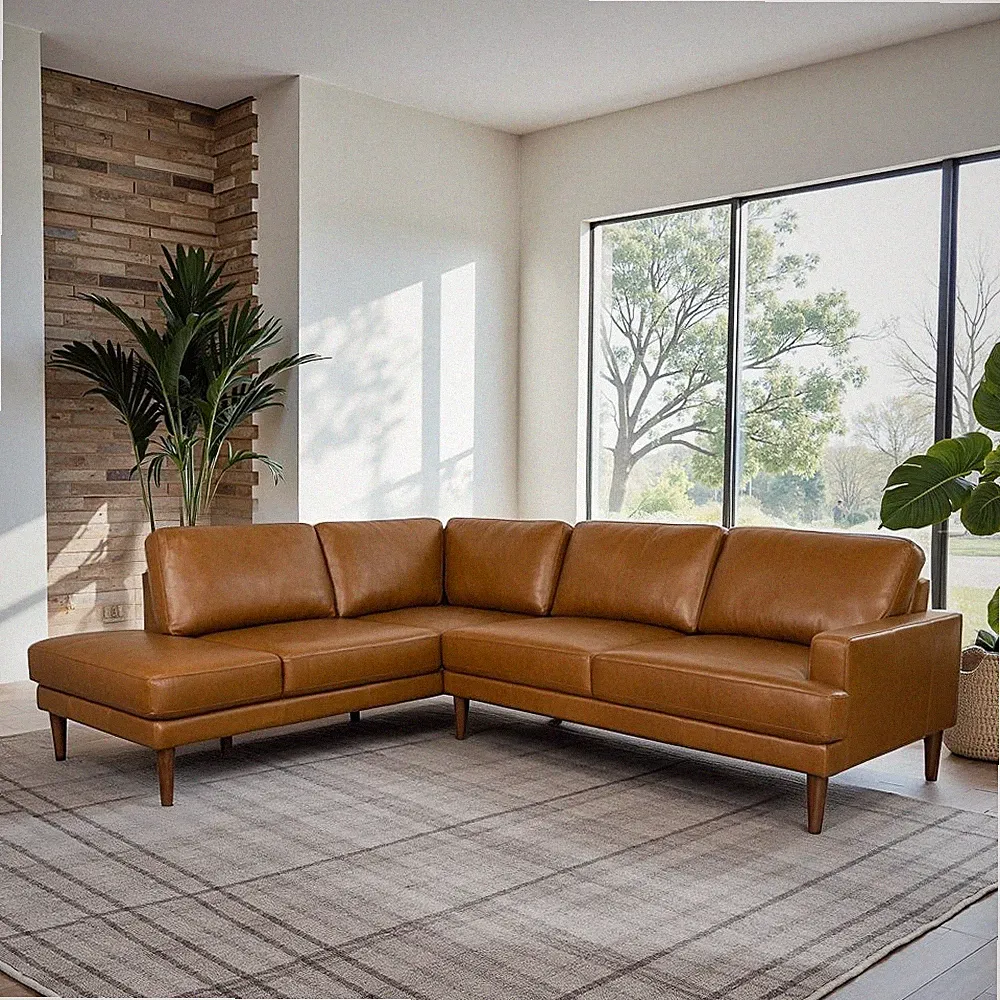 Corbin Right-Facing Tan Leather Sectional Sofa