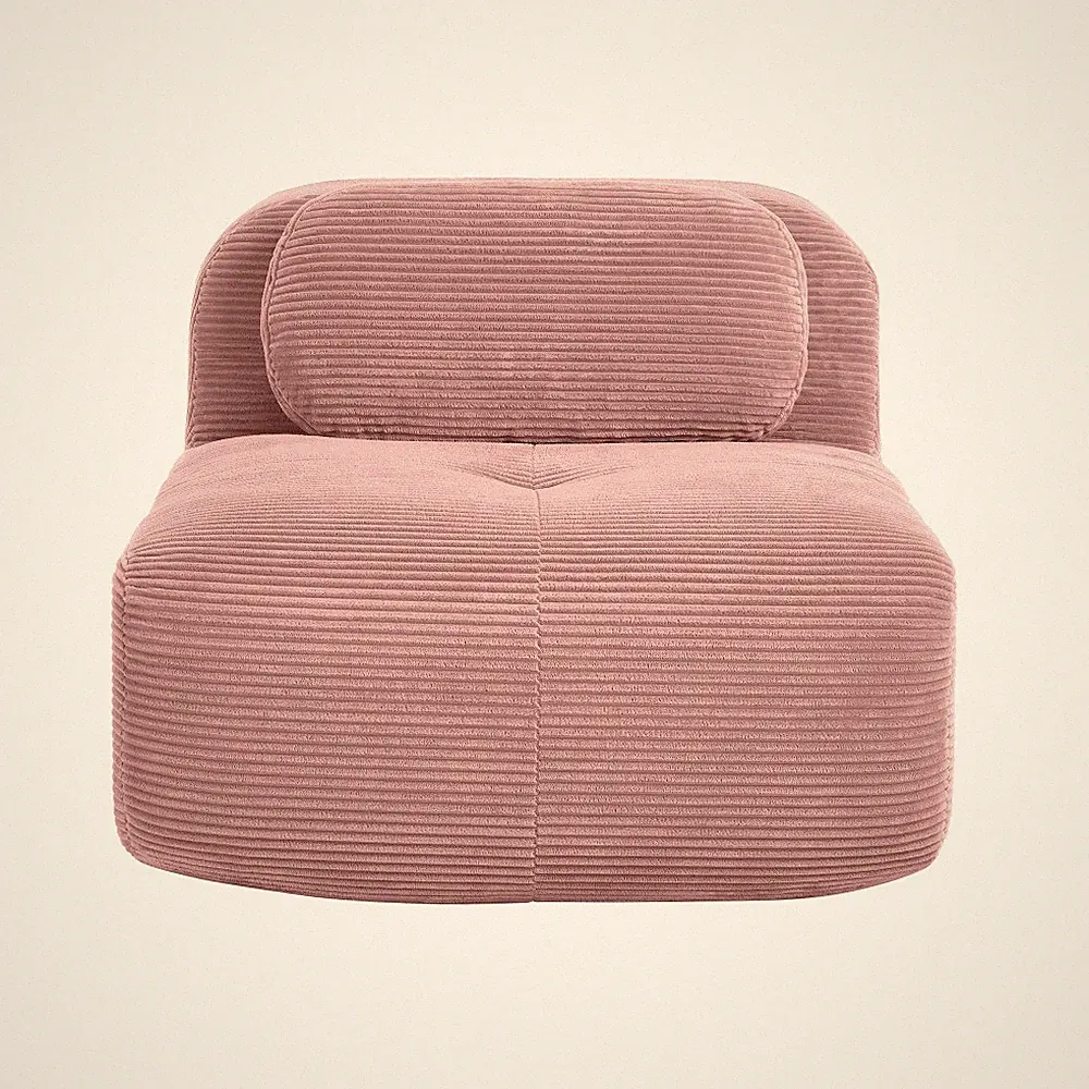 Corduroy 1-Seat Recliner w/ Curved Armrests & Adjustable Backrest, Pink