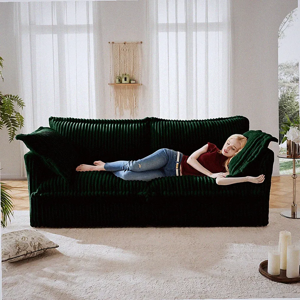Corduroy 2 Seater Sofa w/ Removable Cover for Small Spaces, Apartment, Green