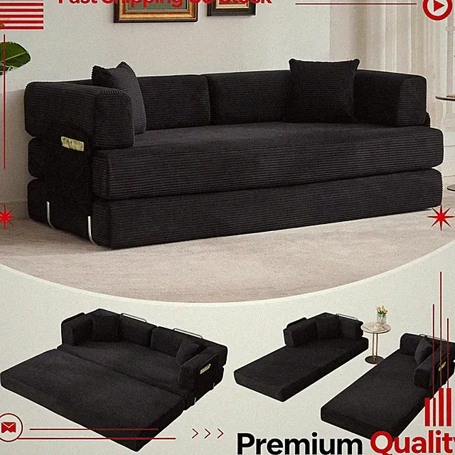 Corduroy 5-in-1 Convertible Sleeper Folding Sofa Bed W/ Pillows 78.7" Oversized