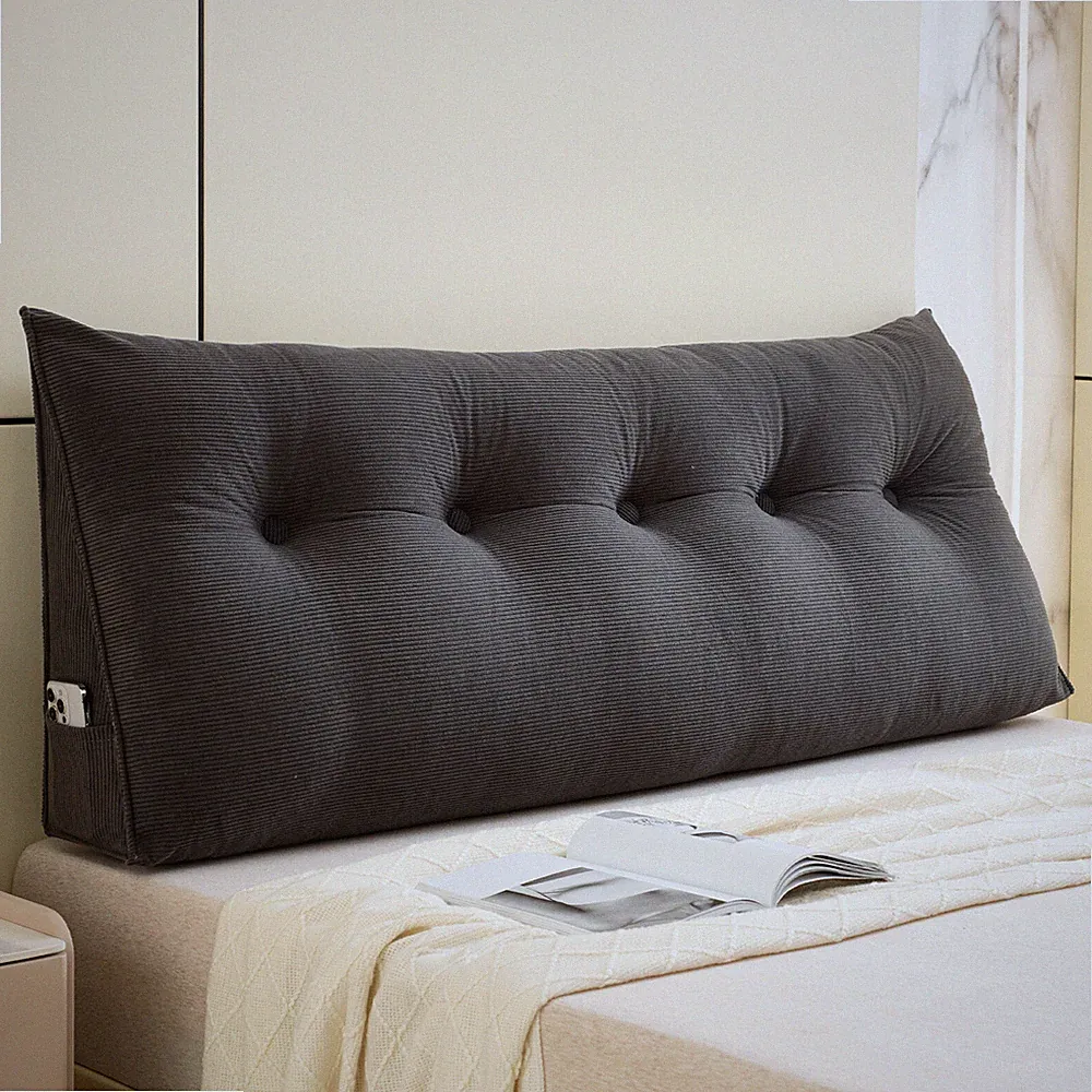 Corduroy Bed Wedge Pillow Headboard Bolster Back Rest Cushion Pillow f Sofa Bed