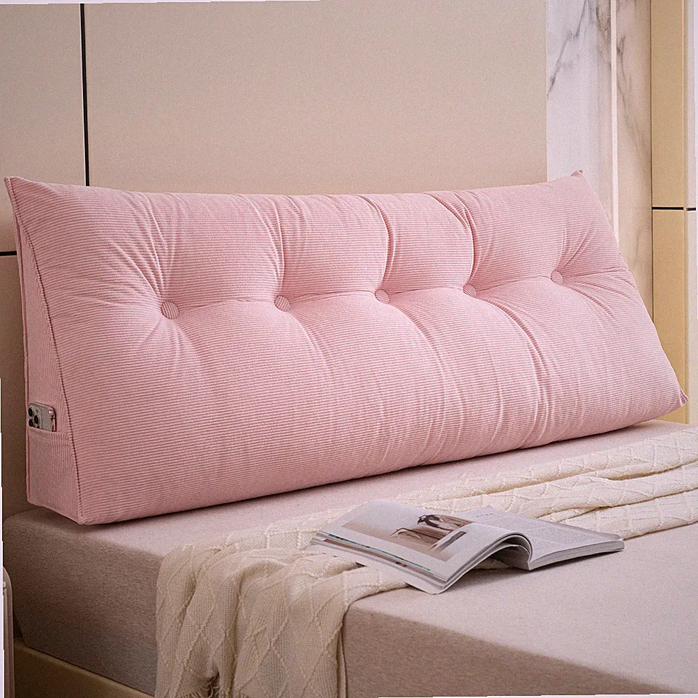 Corduroy Bed Wedge Pillow Headboard Bolster Back Rest Cushion Pillow f Sofa Bed