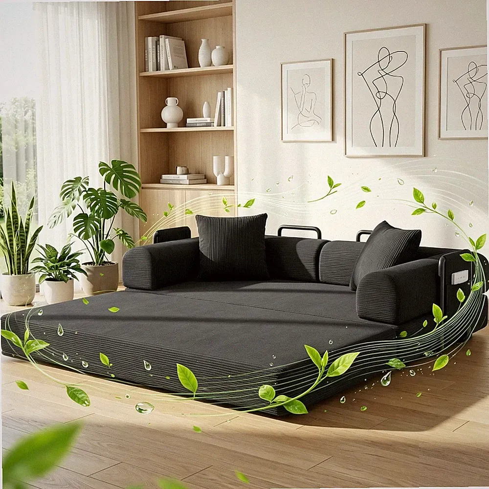 Corduroy Boneless Couch, Comfy Sofa Couch Convertible Sleeper Bed No Assembly