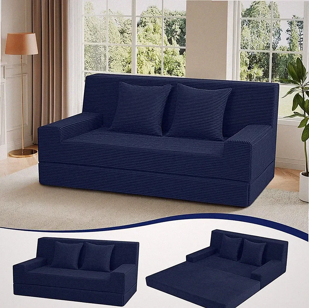 Corduroy Boneless Sofa Bed Queen – Folding Futon Couch W/ High-Density Foam