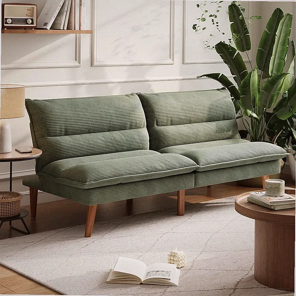Corduroy Convertible Futon Sofa Bed with 3‑Position Adjustable Backrest