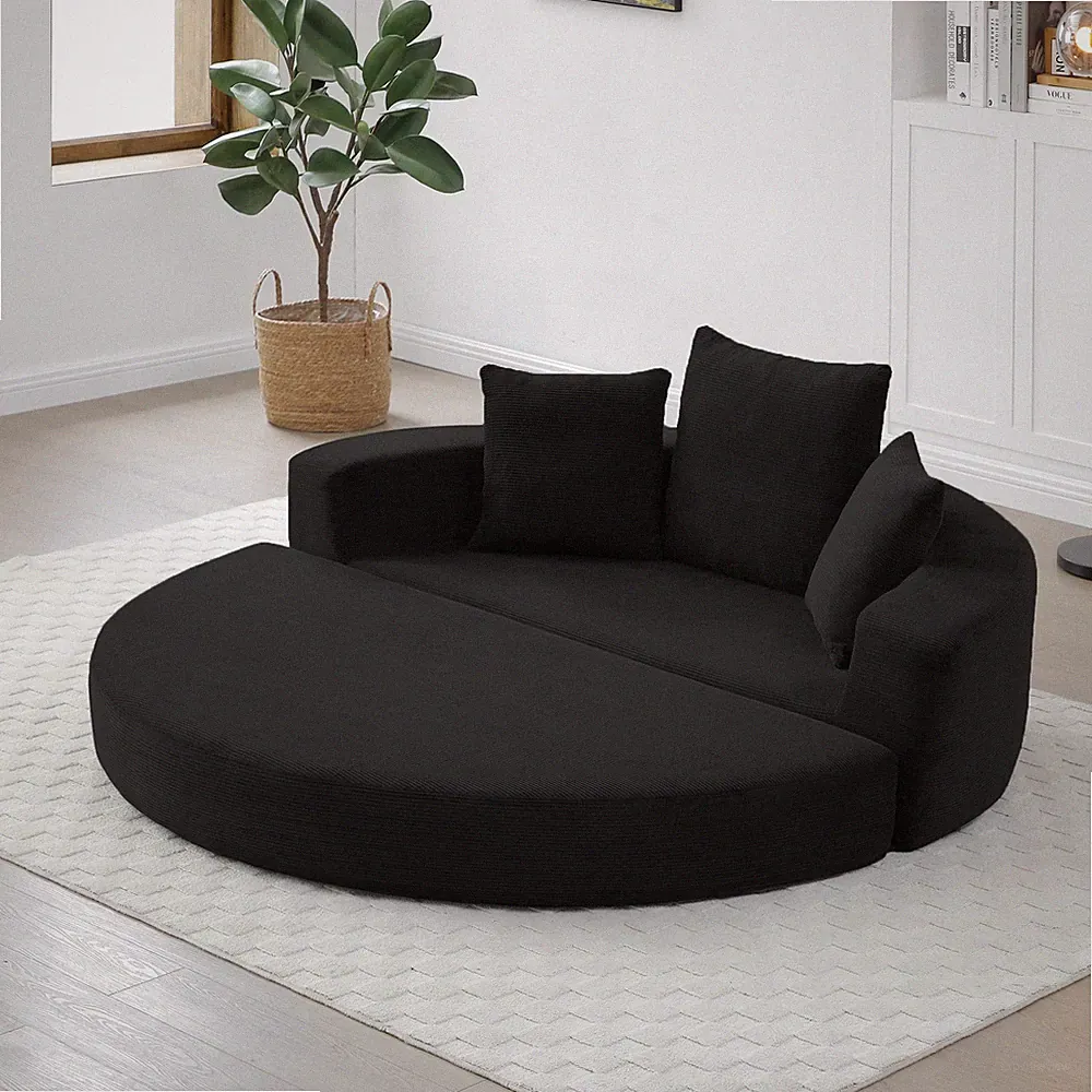 Corduroy Convertible Sofa Bed, Queen Size, Black, No Assembly