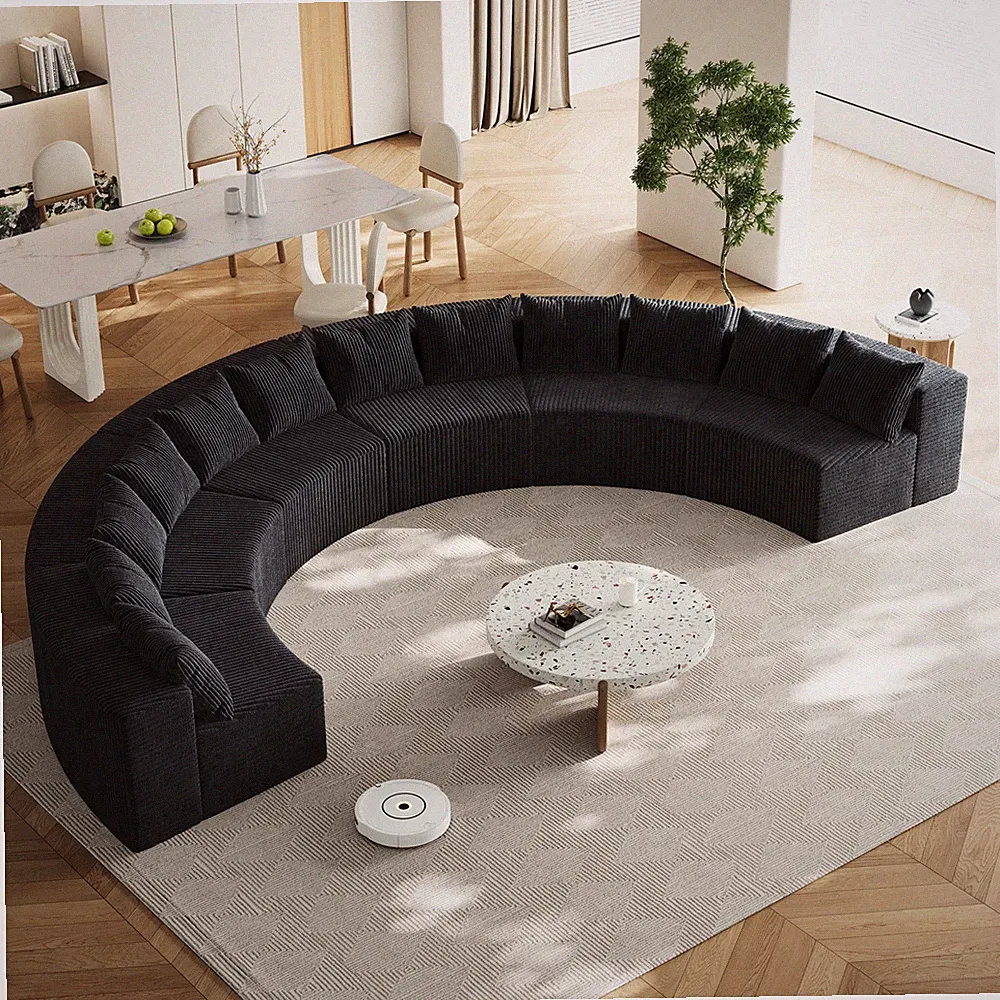 Corduroy curved sectional Foam sofa with 12 pillows,Curved Symmetrical Modular