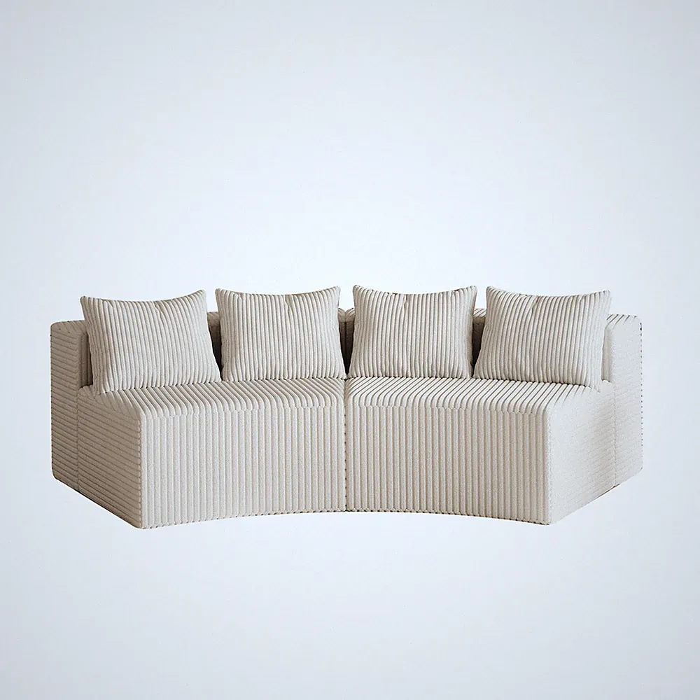 Corduroy curved sectional sofa w/four pillows,Curved Symmetrical Modular Semi C