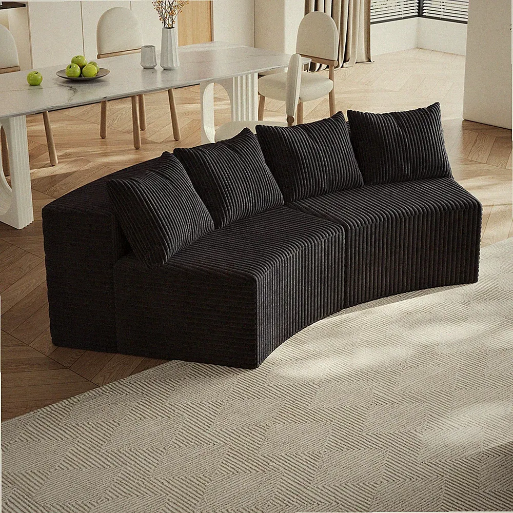 Corduroy curved sectional sofa w/four pillows,Curved Symmetrical Modular Semi Ci