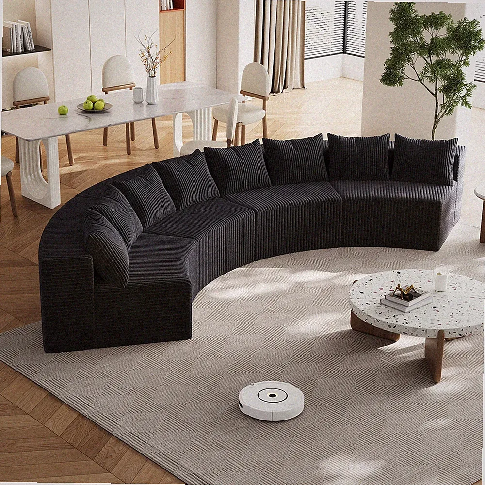 Corduroy Curved Sectional Sofa With 8 Pillows,Curved Symmetrical Modular