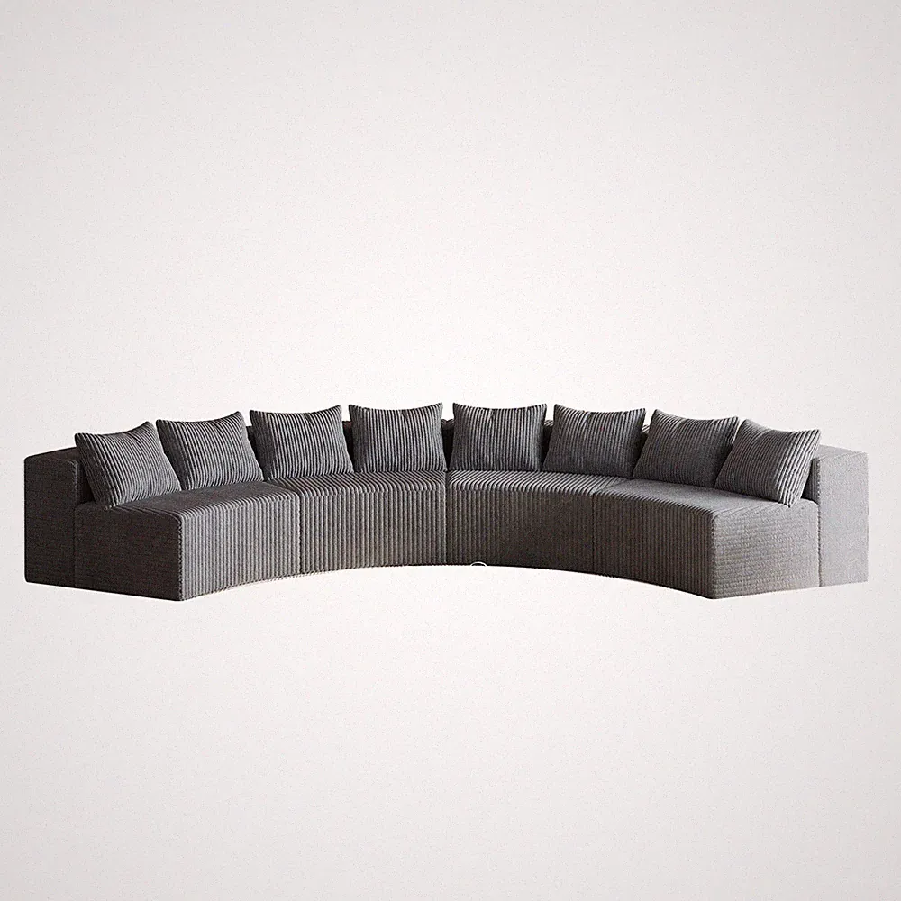 Corduroy curved sectional sofa with 8 pillows,Curved Symmetrical Modular Semi Ci
