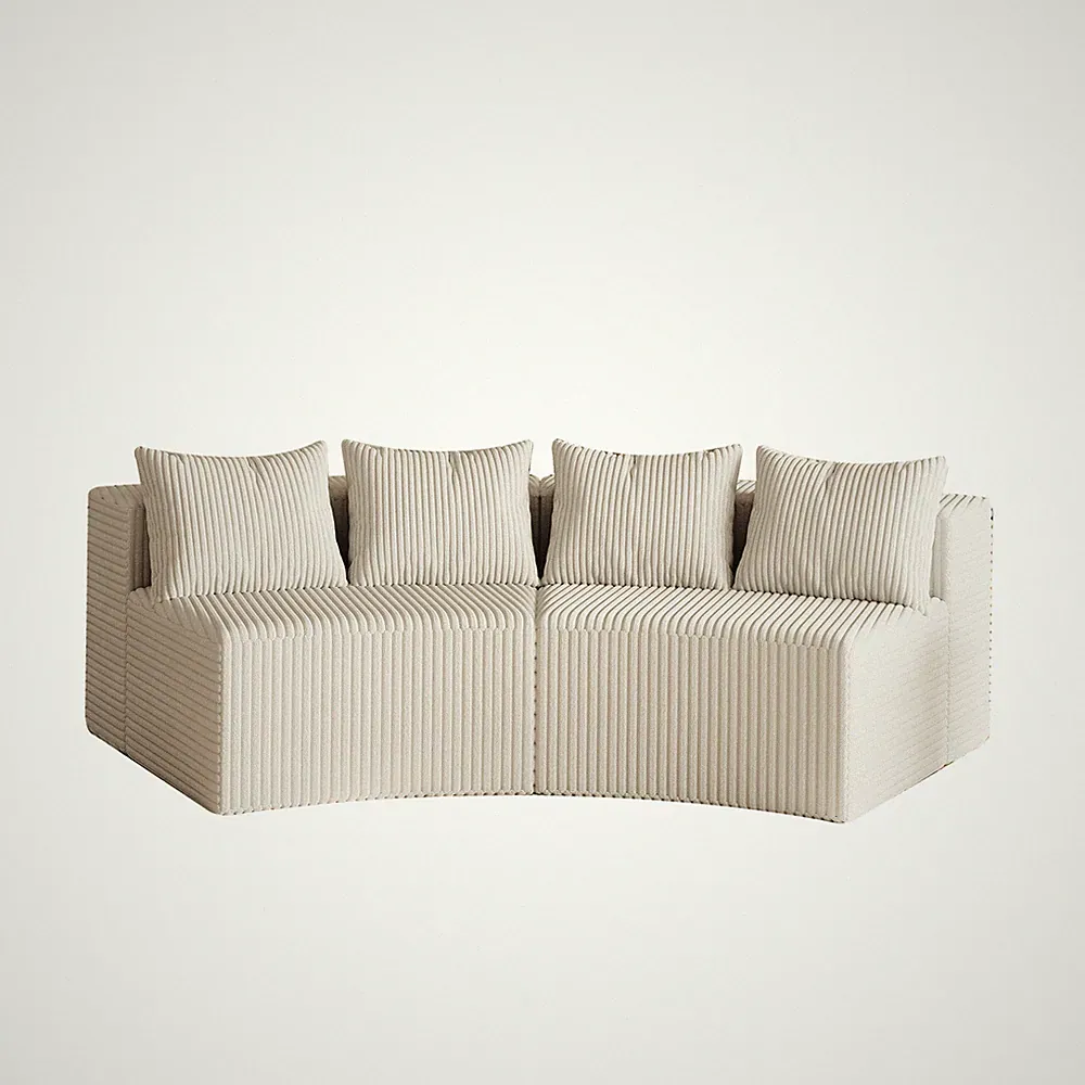 Corduroy curved sectional sofa with four pillows,Curved Symmetrical Modular Sem