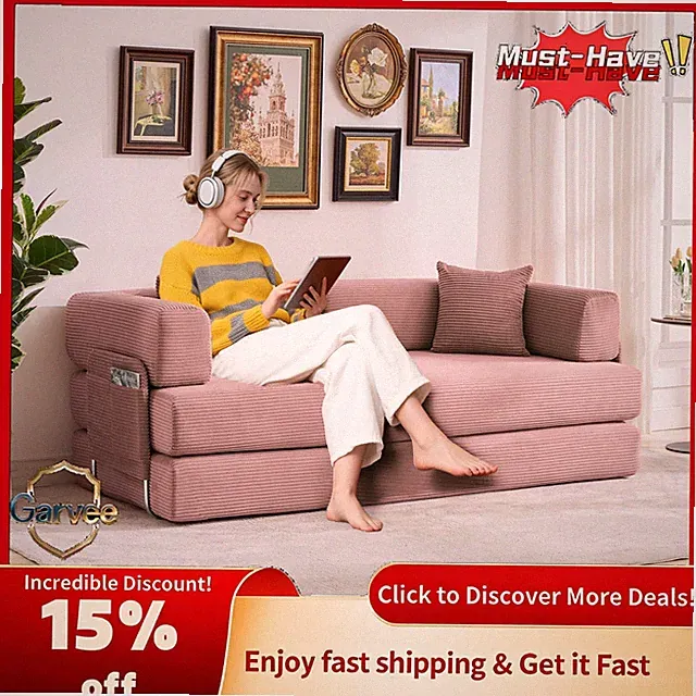 Corduroy Folding Sofa Sleeper Bed 5-in-1 Convertible 78.7" Oversized