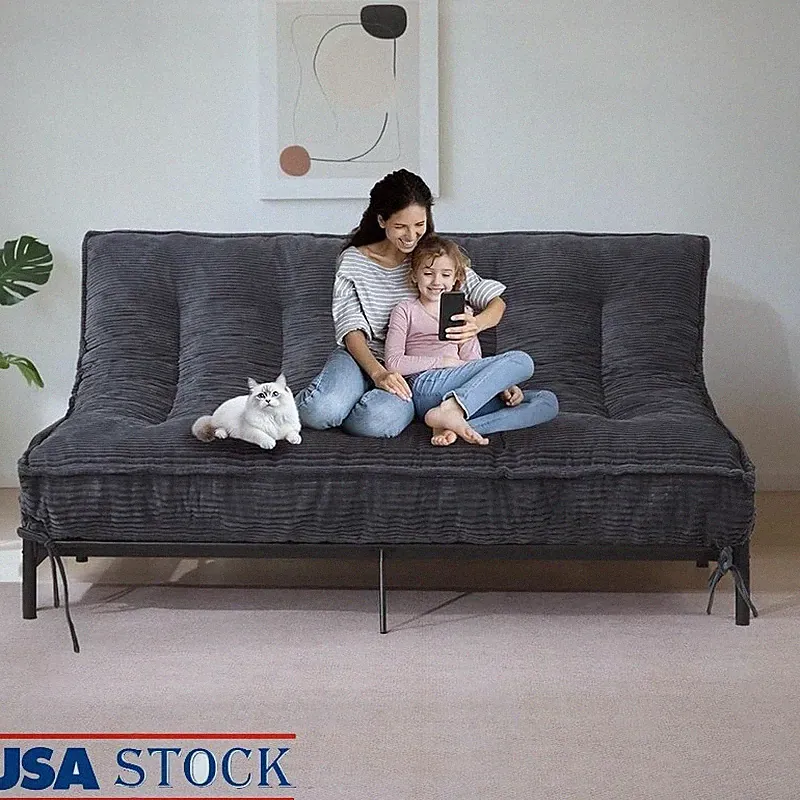 Corduroy Futon Mattress Breathable Firm Support Sofa Bed Cushion 440lbs Capacity
