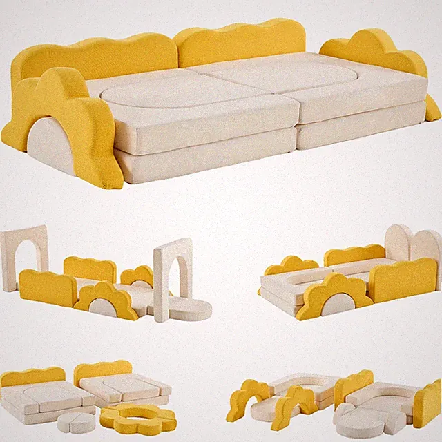 Corduroy Kids Toddler Modular Sofa Set, Convertible Play Couch Free Combination