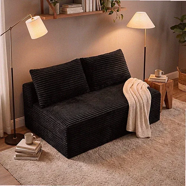 Corduroy Legless 2 Seater Loveseat Low Profile Floor Armless Compressed Sofa