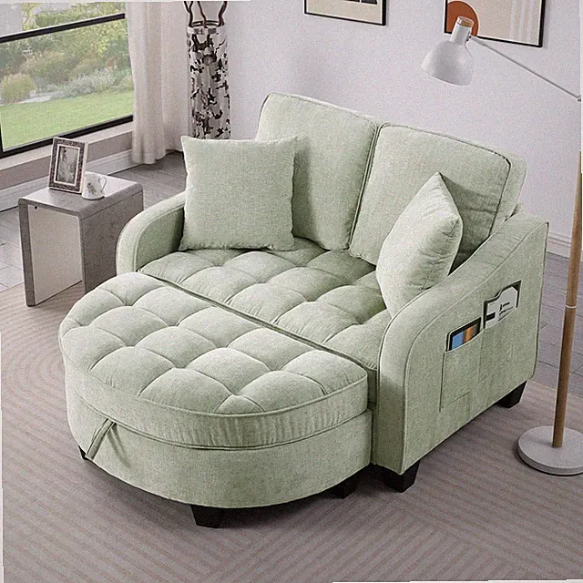 Corduroy Loveseat Sofa with Recliner Chaise & Storage Ottoman Modern Small Space