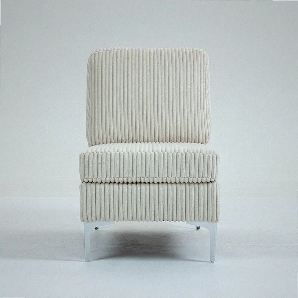 Corduroy Modular Armless Sectional Sofa Seat Module Accent Chair Beige