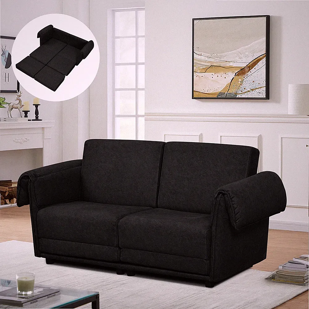 Corduroy Modular Sectional Loveseat Sofa Cloud Couch Black
