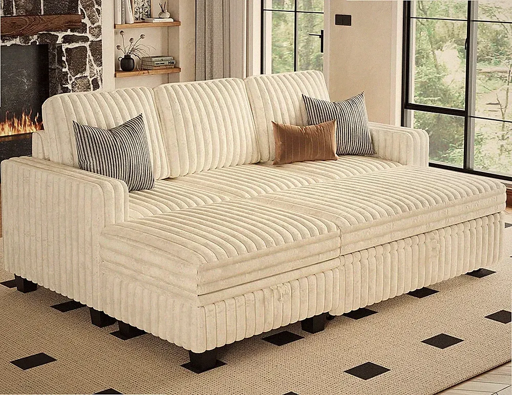 Corduroy Modular Sectional Sleeper Sofa with Pull Out Bed Small Sectional Couche