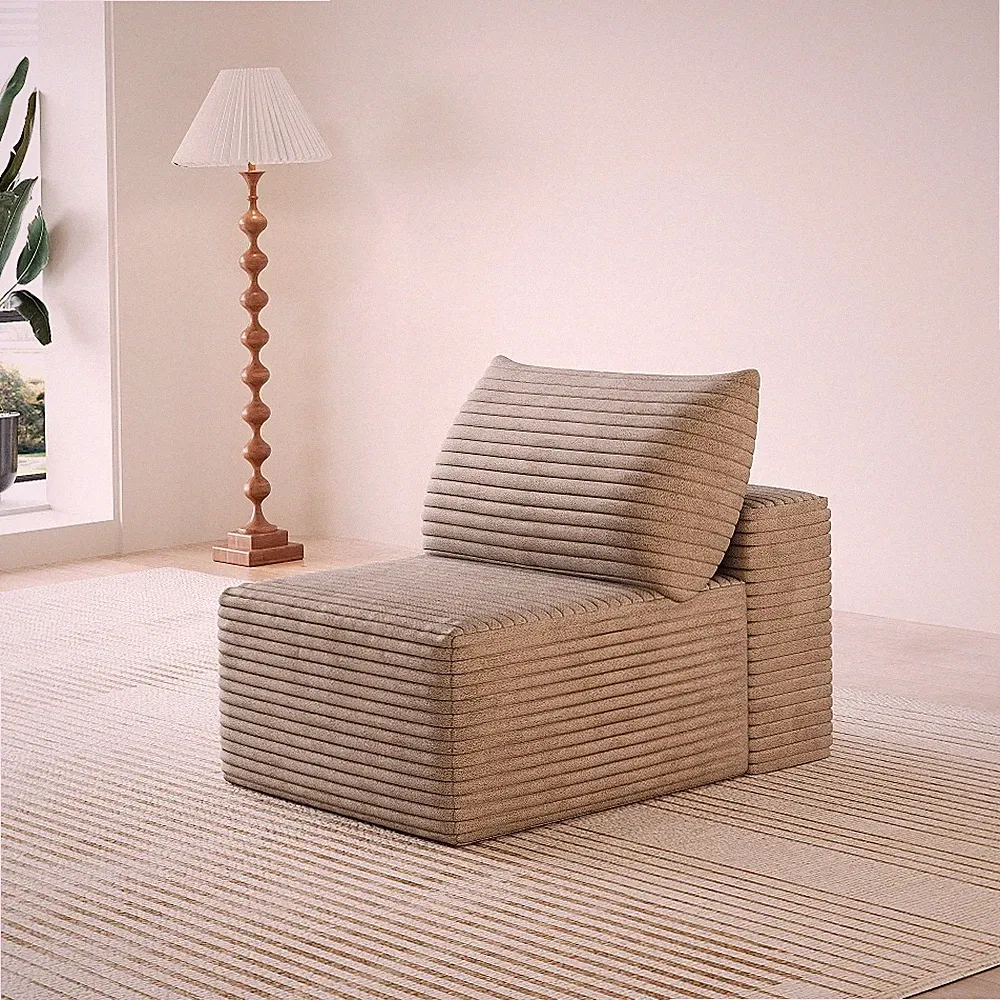 Corduroy Modular Sectional Sofa 1-Seater Camel No Assembly Required