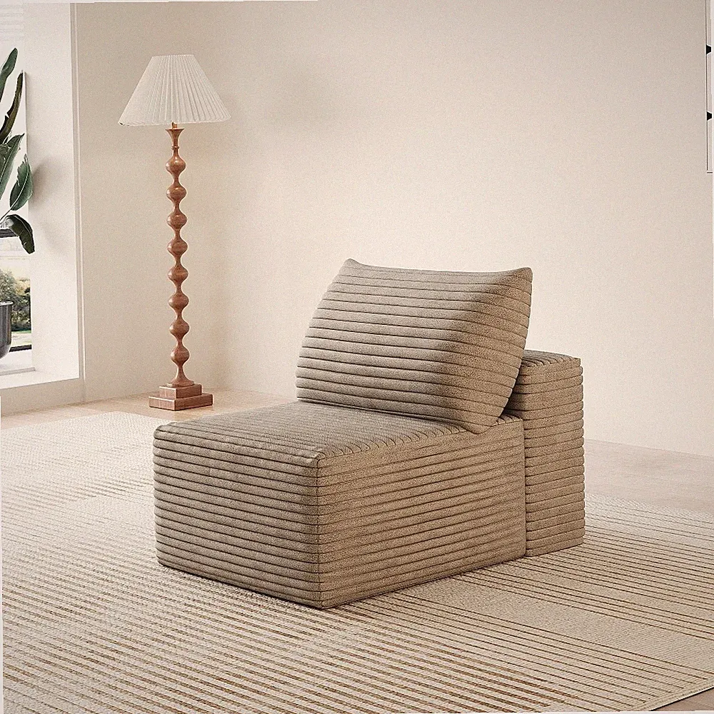 Corduroy Modular Sectional Sofa Chaise Lounge Camel 1-Seater