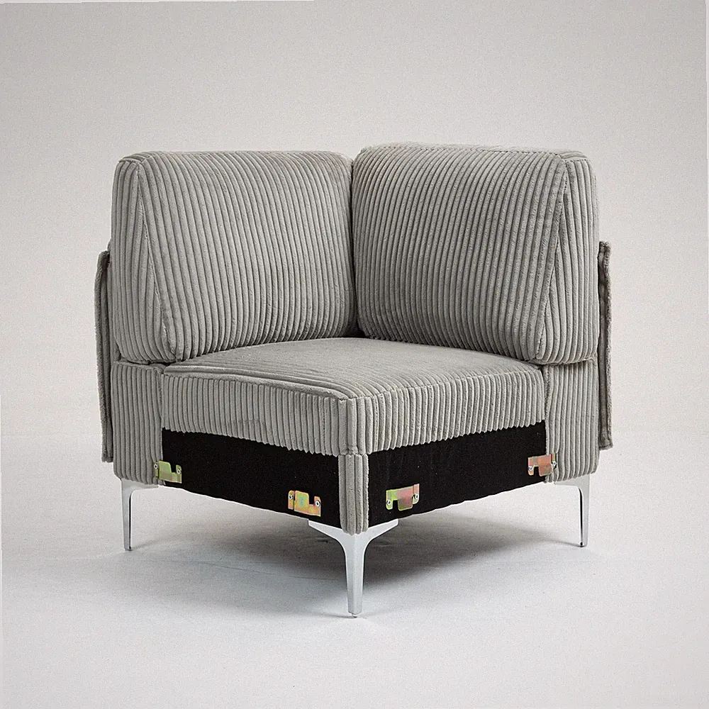 Corduroy Modular Sectional Sofa Corner Seat Gray