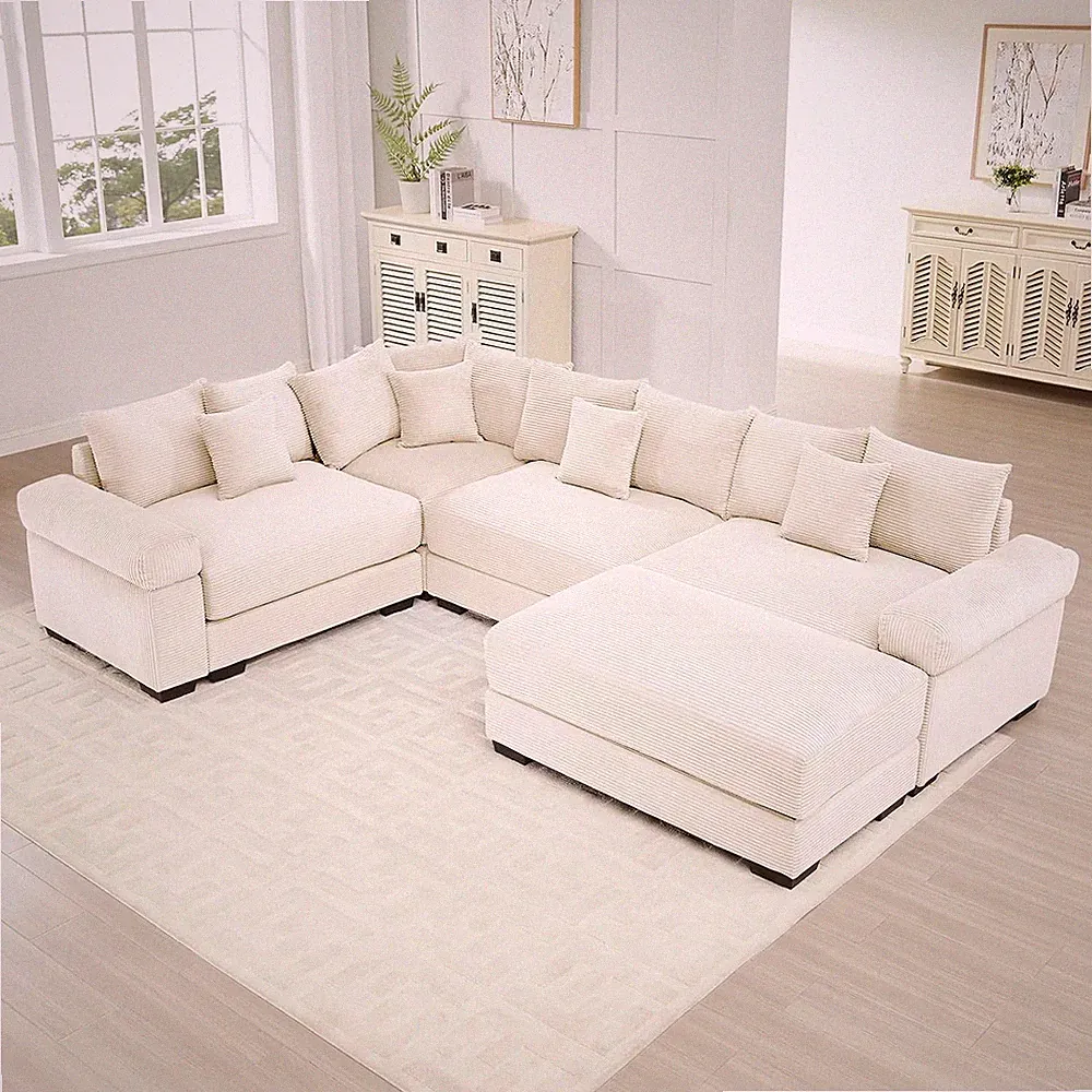 Corduroy Modular Sectional Sofa, Oversized Deep Seat Living Room Couches