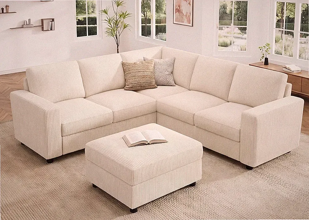 Corduroy Sectional Couch with Storage L-Shaped Sectional Couches for Living Room