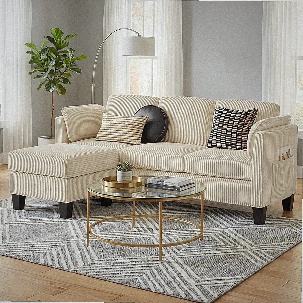 Corduroy Sectional Sofa Couches for Living Room, L-Shaped Modular Small Couch