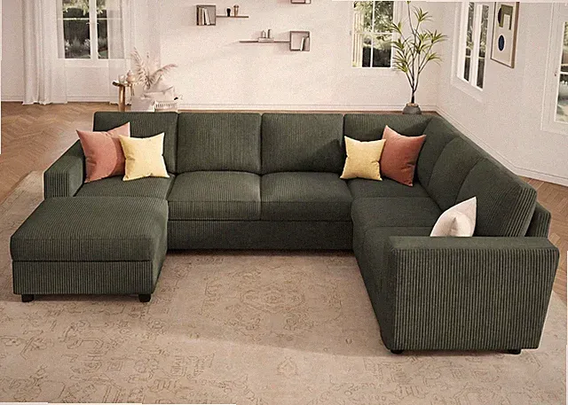 Corduroy Sectional Sofa with Storage, U Shape Sectional Sofa with Chaise, Sectio