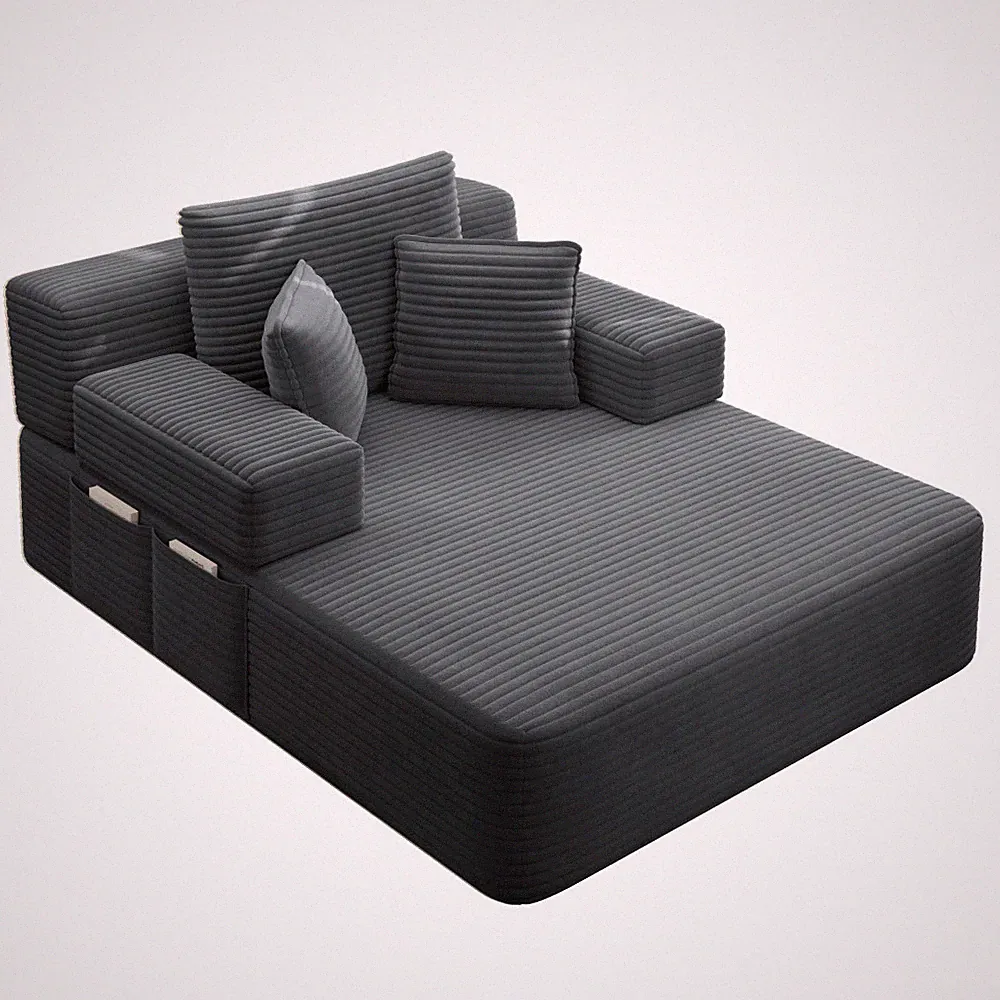 Corduroy Sleeper Sofa Bed w/ Storage - Frameless Chaise Lounge for Home Theater
