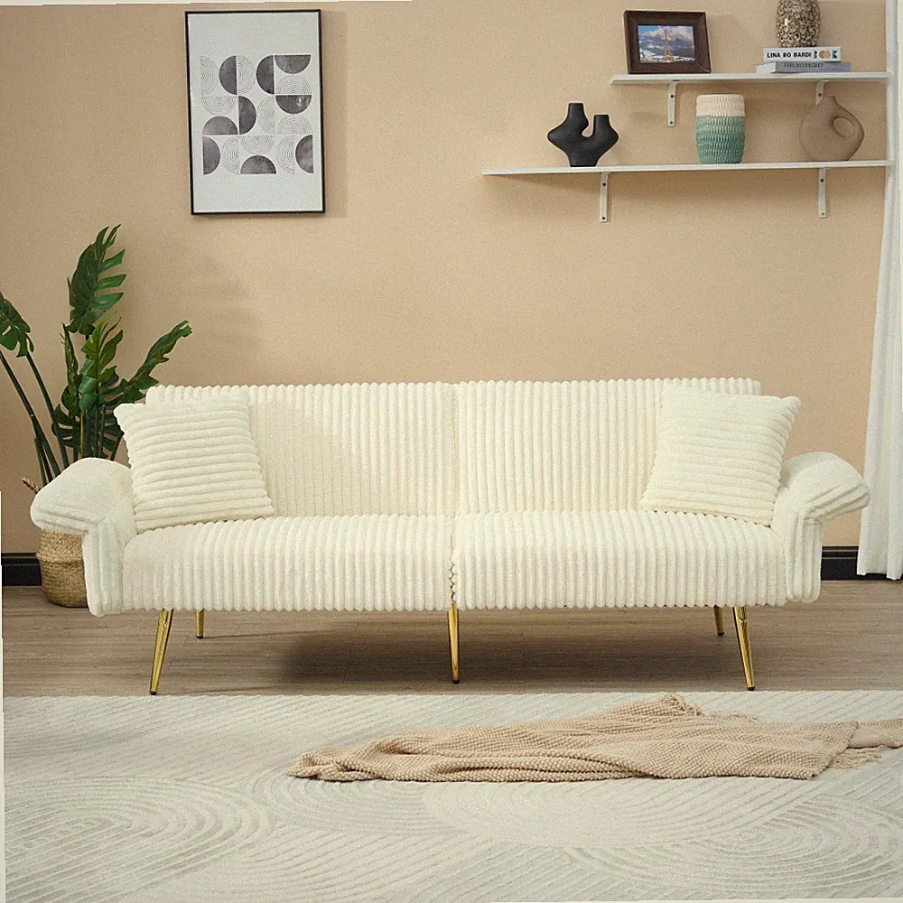 Corduroy Sofa Bed 79" Foldable Double w/ Folding Armrests