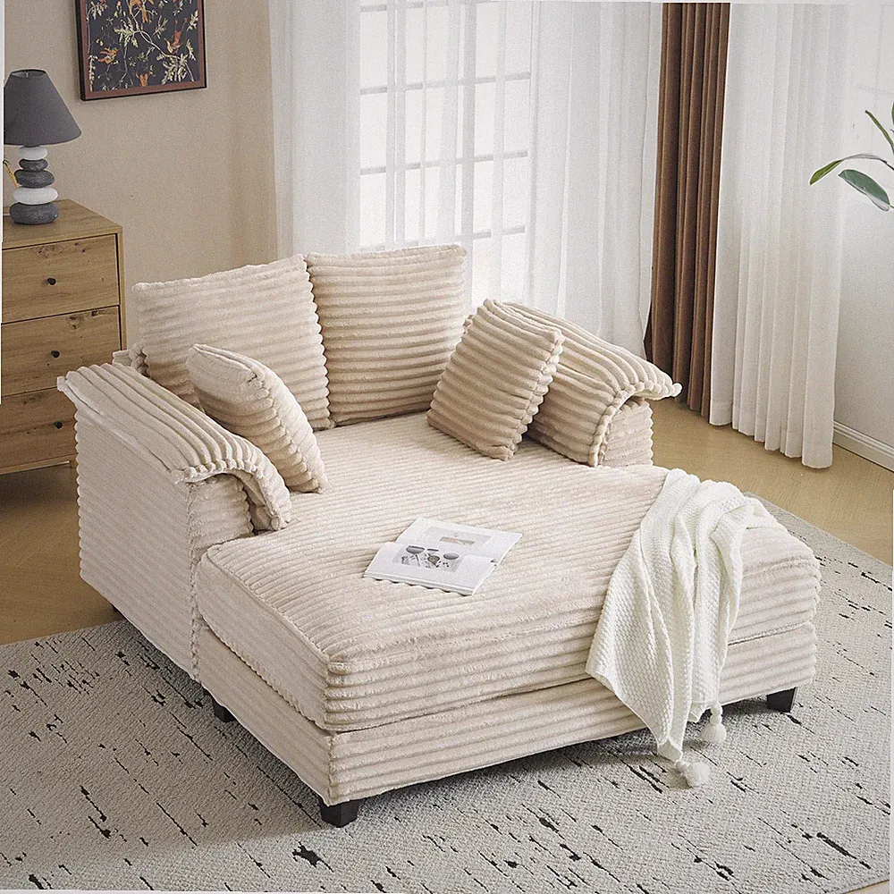 Corduroy Sofa Bed with Throw Pillows Recliner Chair Comfy Large Deep Seat Sofa