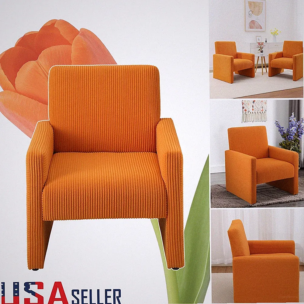 Corduroy Sofa–Detachable Armrests, Modular Small Couch, Orange, Easy Assembly