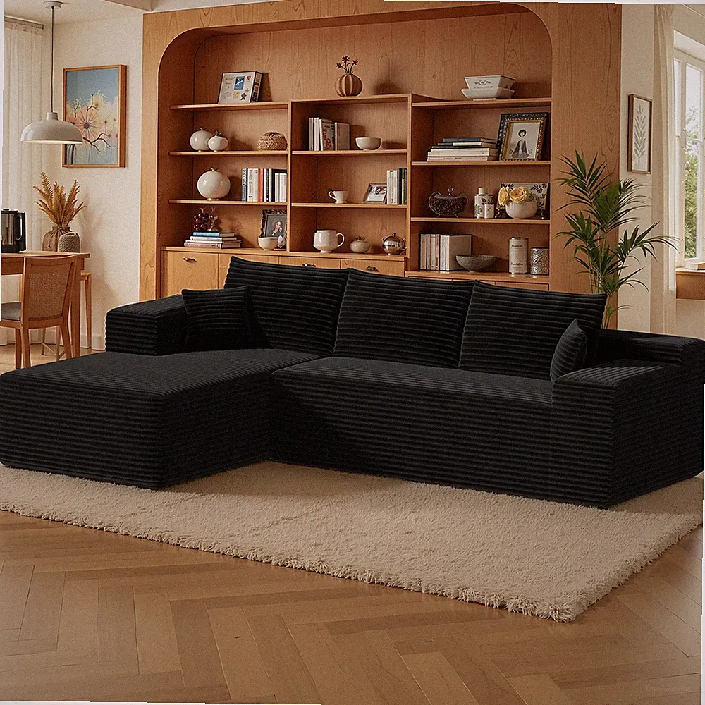 Corduroy-style Plush L-Shape 106" Sectional Couch Modern Modular Sofa 100% Foam