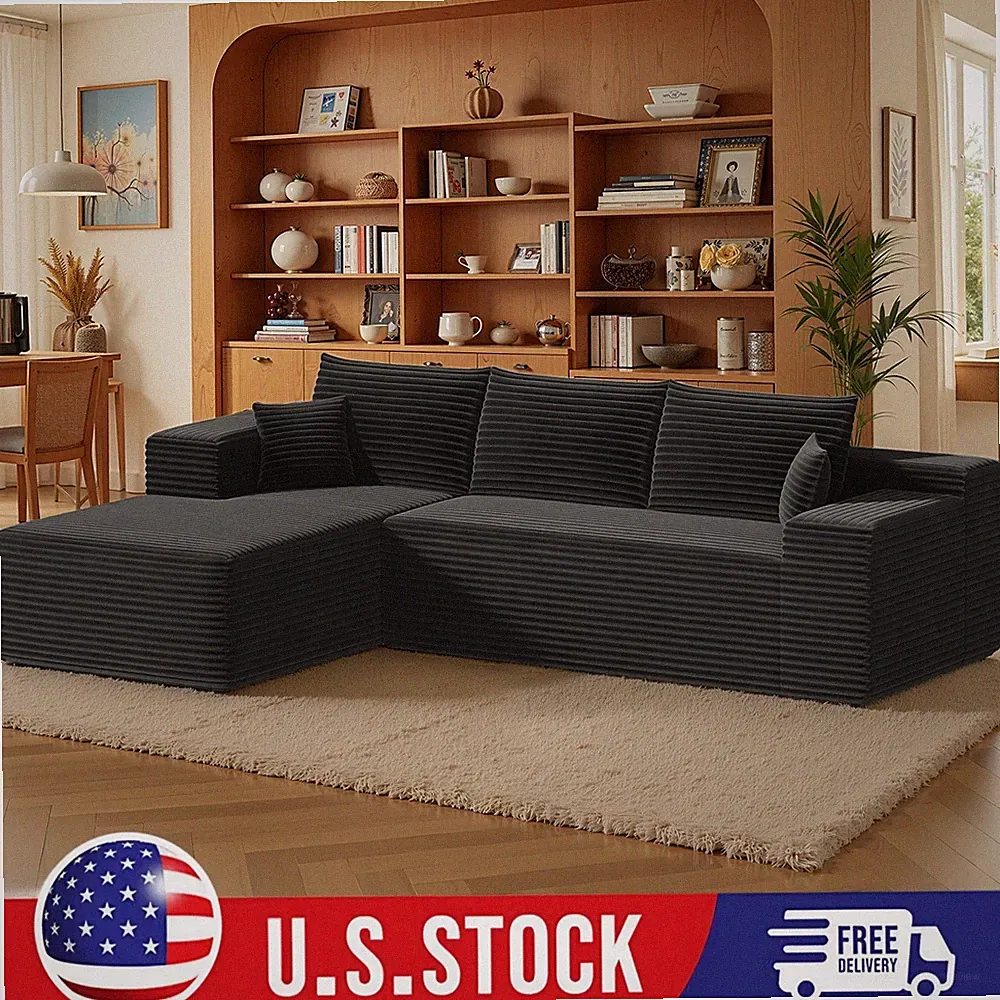 Corduroy-style Plush Lounger Floor Couch L-Shape Sectional Couch Modular Sofa