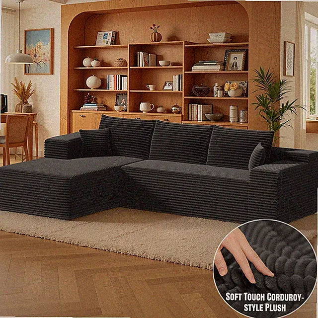 Corduroy-style Plush Sectional Couch 100% Foam No Shredded Fiber Modular Sofa